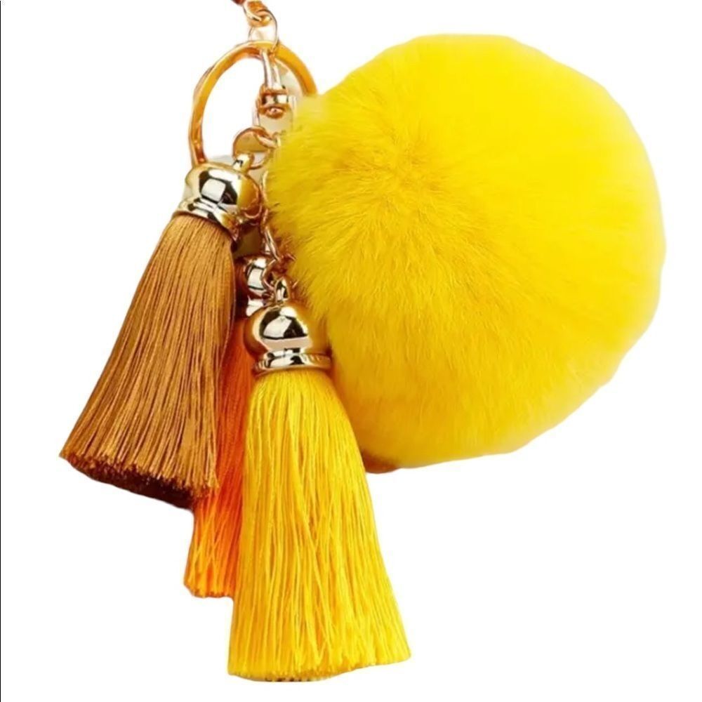 POMPOM BAG CHARM AND KEY RING WITH 3 TASSELS‎